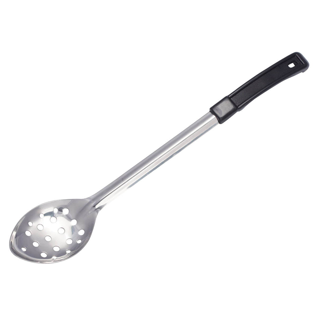 Winco BHPN-13 13" Stainless Steel Perforated Basting Spoon with Black Plastic Handle | stainless steel & plastic