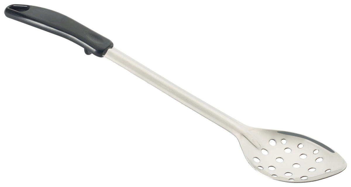 Winco BHPP-15 15" Perforated Basting Spoon With Stop Hook, Black Polypropylene Handle | stainless steel & plastic