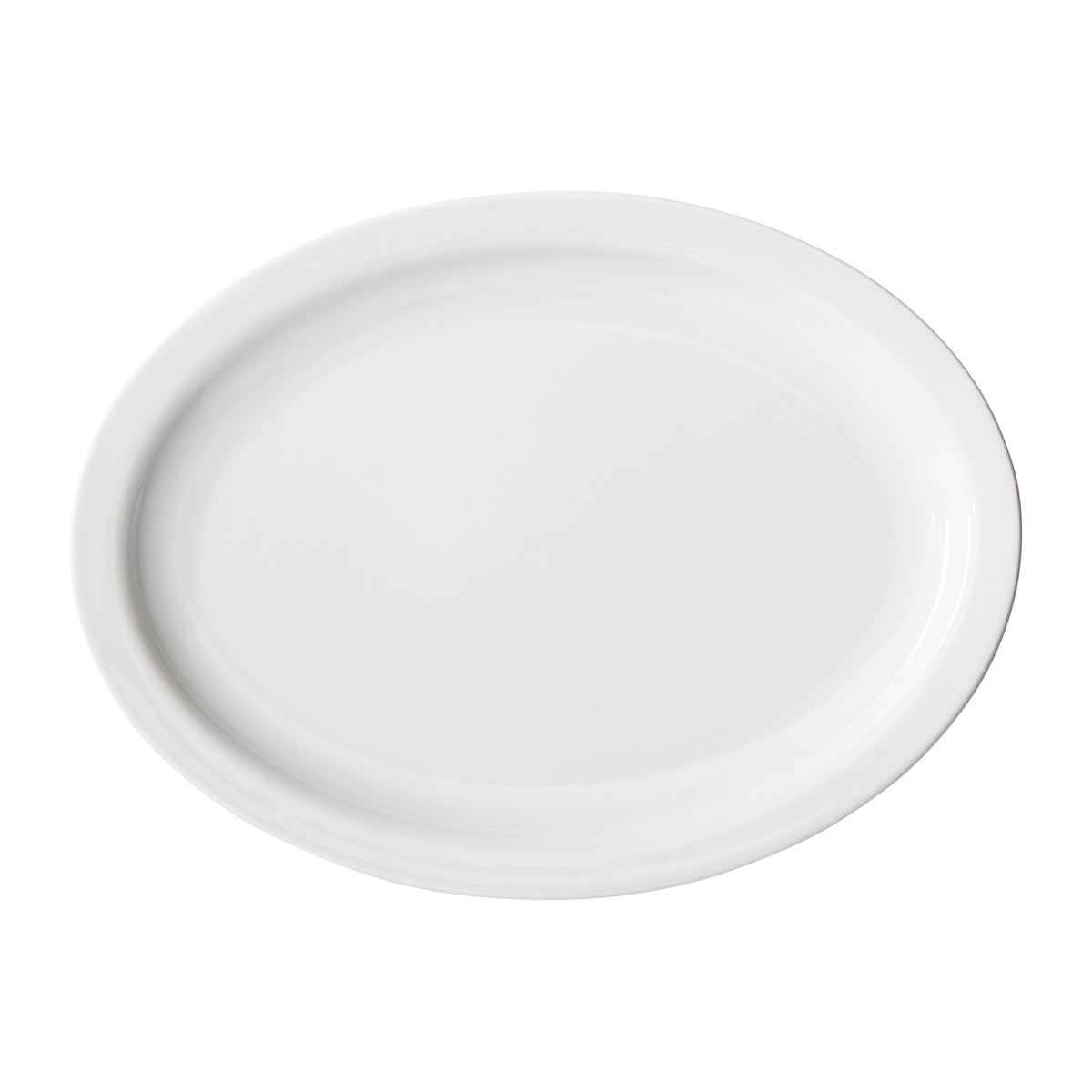 Winco BPO-13NR Oval Porcelain Platter, 13" L x 10-1/8" W x 1-1/8" H, White Narrow Rim - 1 Dozen