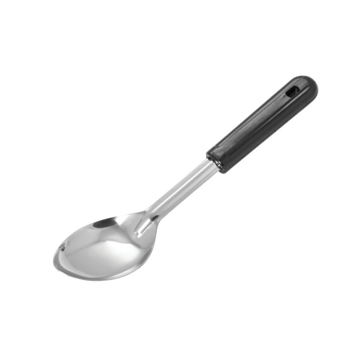 Winco BSOB-11 11" Solid Basting Spoon with Black Rounded Bakelite Handle | stainless steel & plastic