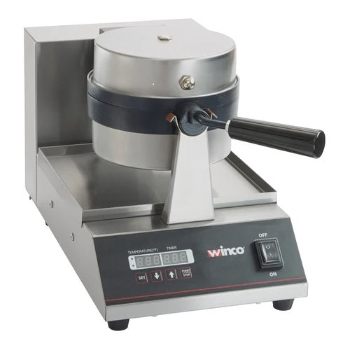 Winco BWM-07 Belgian Waffle Baker, 7" Diameter, Round, Non-Stick Cast Aluminum Grids
