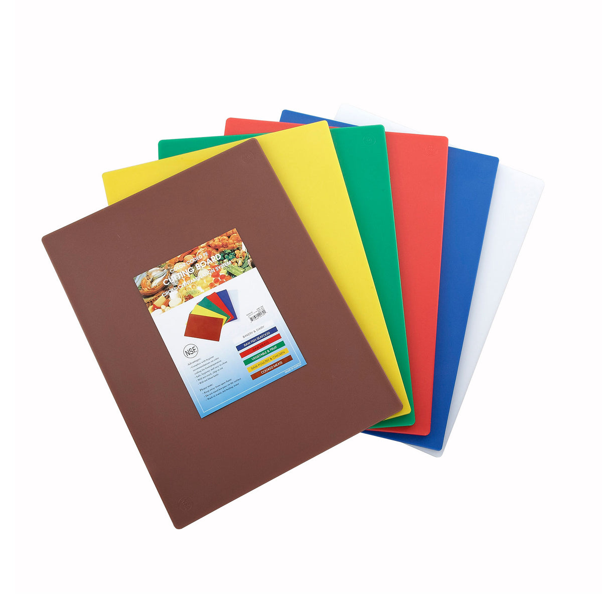 Winco CBST-1824 Color Coded Cutting Board Set, 18" x 24" x -1/2" Poly, Colors, NSF Approved - 6/Set