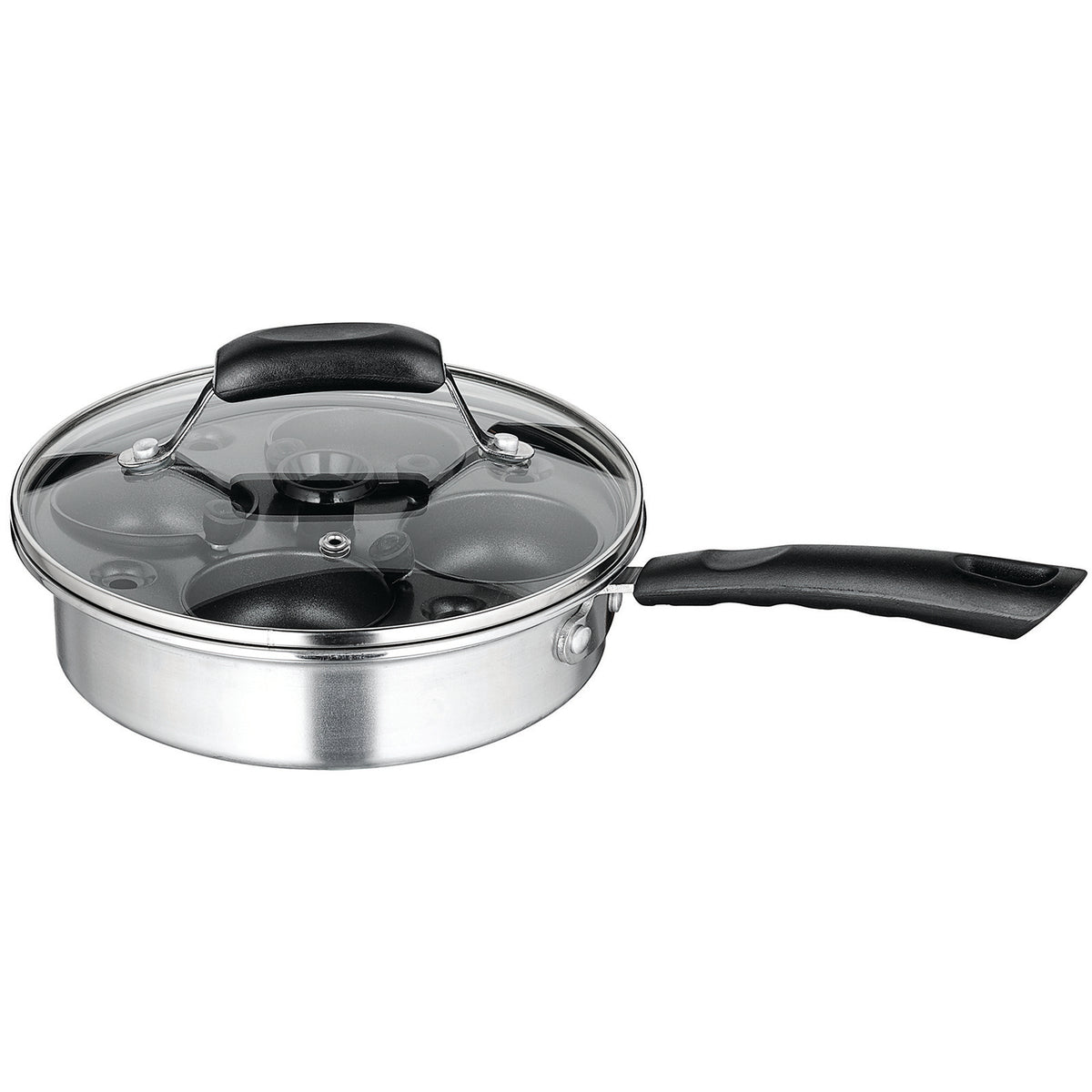 Winco CEP-4 4 Cup Non-Stick Induction Ready Stainless Steel Egg Poacher Set | 0" Wide