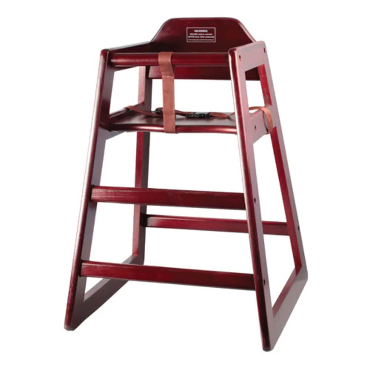 Winco CHH-103A Mahogany Finish Rubberwood High Chair, 20"H Seat, Buckle Strap, Stackable