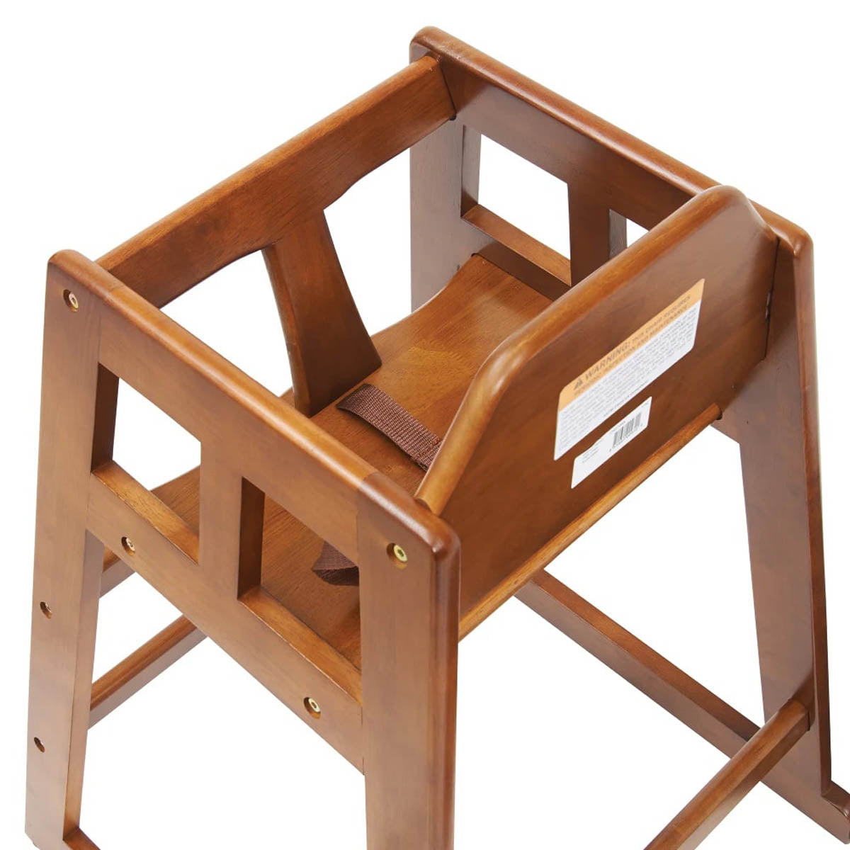 Winco CHH-104A Walnut Finish Rubberwood High Chair, 20"H Seat, Buckle Strap, Stackable
