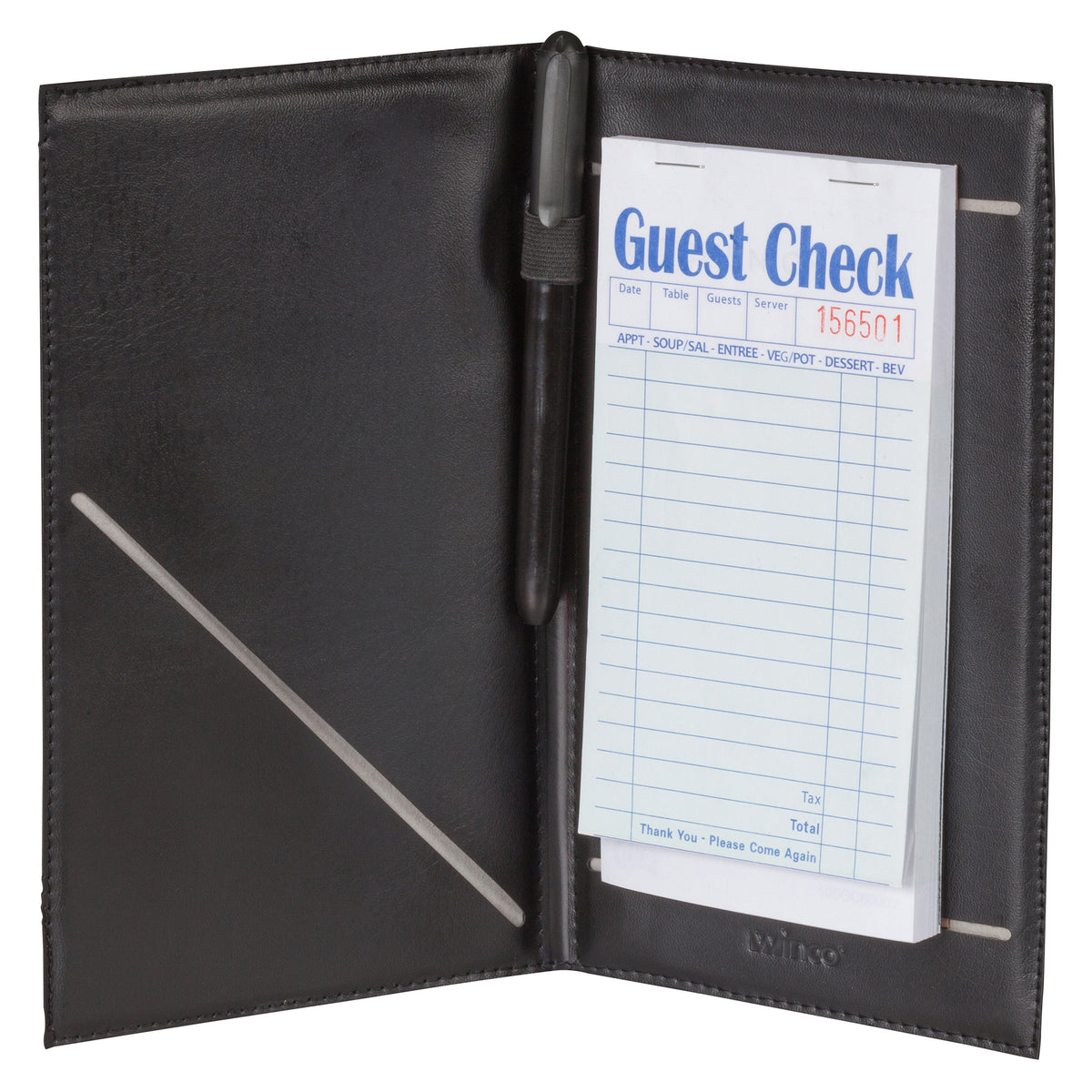 Winco CHK-2K Guest Order Holder, 5-1/4" X 8-1/2", With Elastic Pen Loop, Black