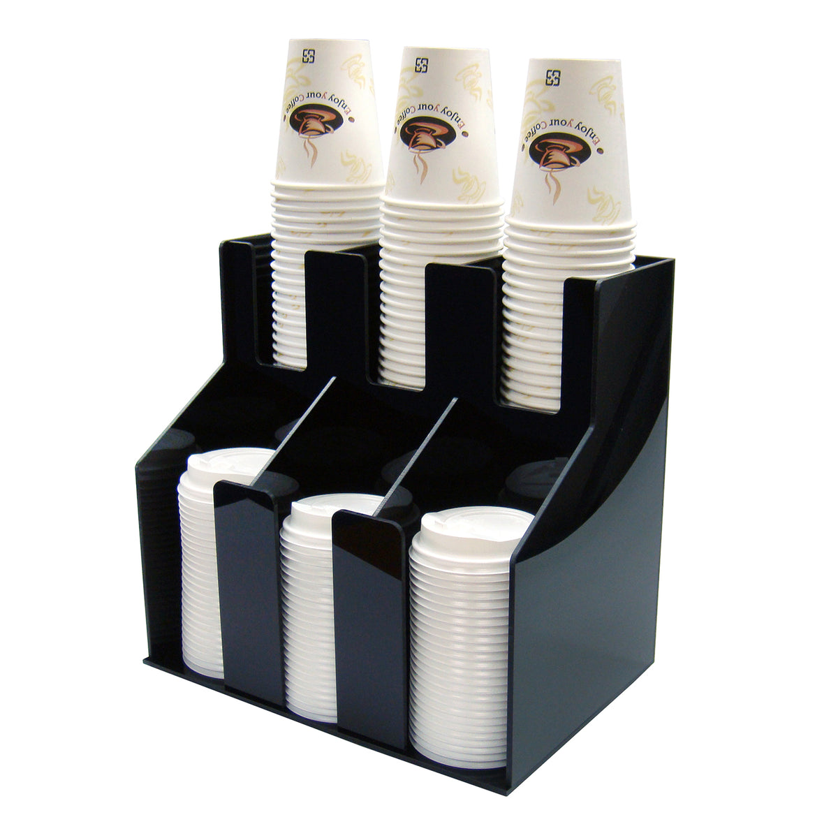 Winco CLO-3D Black 2 Tier 3 Stack Plastic Cup and Lid Organizer | aluminum housing