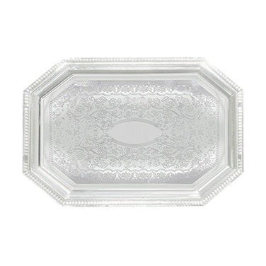 Winco CMT-1420 Octagonal Chrome Serving Tray, 20" X 14" | chrome plated