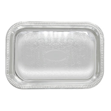 Winco CMT-1812 18" x 12" Rectangular Embossed Chrome Plated Metal Catering Tray