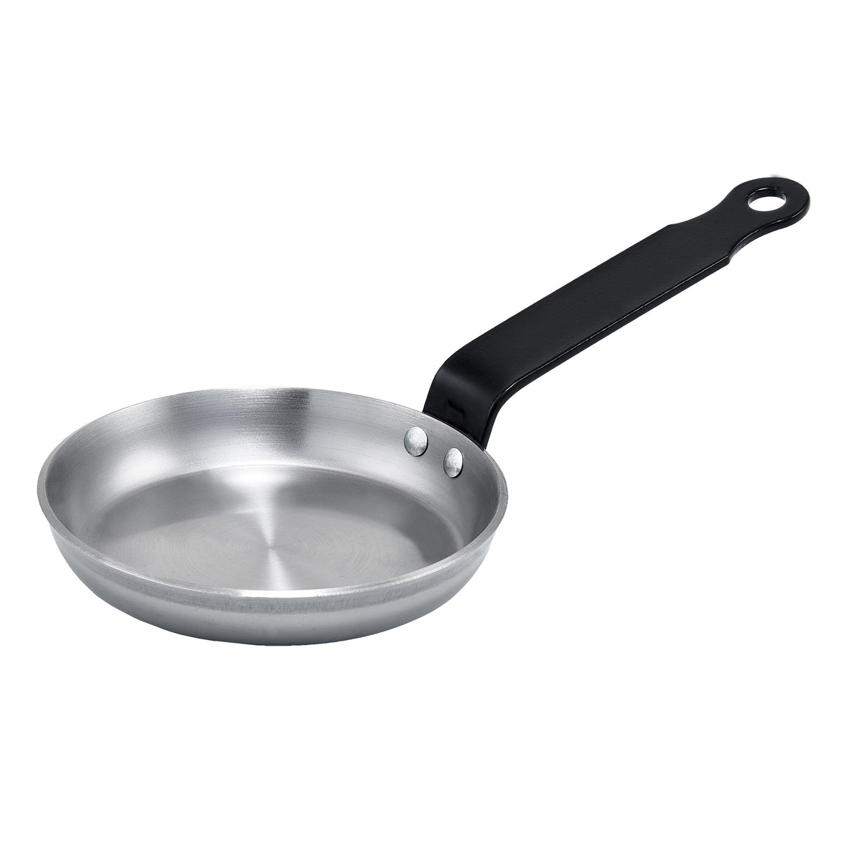 Winco CSPP-4 4-3/4" Polished Carbon Steel Paella/Blini Fry Pan - Riveted Handle
