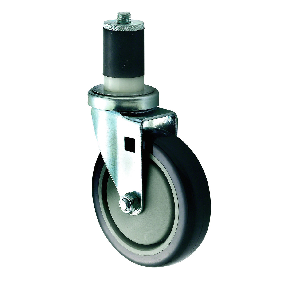 Winco CT-1 5" PU Stem Caster Set, 6" lift, 220 lb capacity, fits 1-5/8" or 1-1/2" tubing - 2/Set | aluminum housing