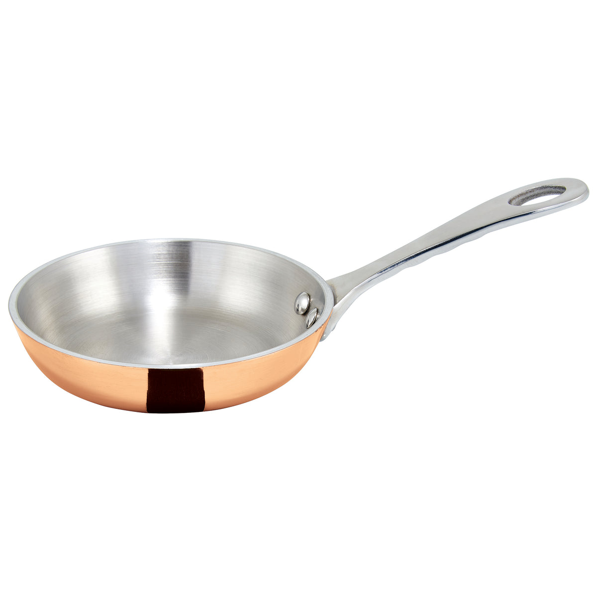 Winco DCFP-4C 4" 5 Oz. Mini Fry Pan with Copper Plated Exterior - Round / Stainless Steel | 1 - 16 oz