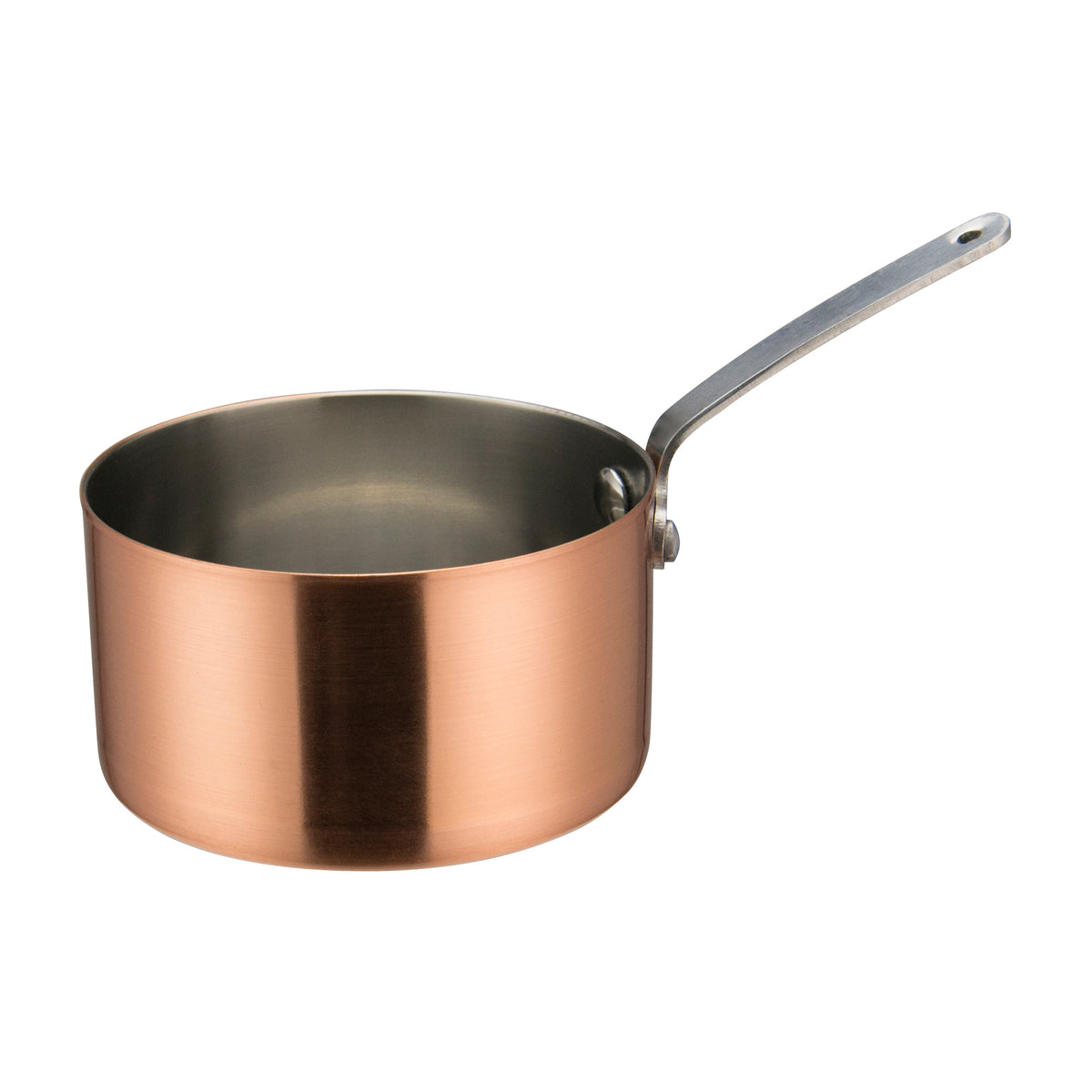 Winco DCWA-204C 10 Oz. Copper Plated 3-1/2" Diameter Mini Sauce Pan Serving Dish w/ Handle | 1 - 16 oz
