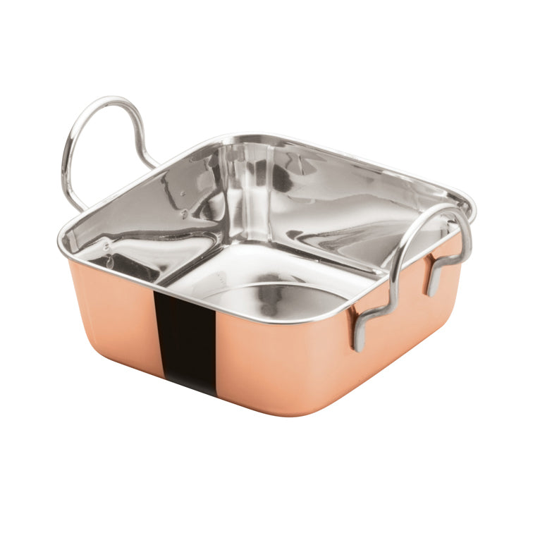 Winco DDSB-202C 24 oz. Copper Plated Steel 5" x 3-3/8" Mini Roasting Pan Serving Dish w/ 2 Handles | 17 - 32 oz