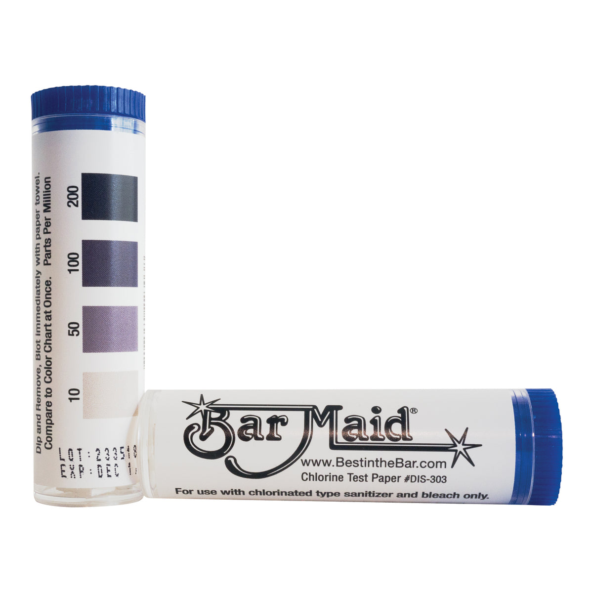 Winco DIS-303 Maid Chlorine Test Strips, Color Chart, Read 10-200 ppm, 100 Strips per Vial - 1/Pack