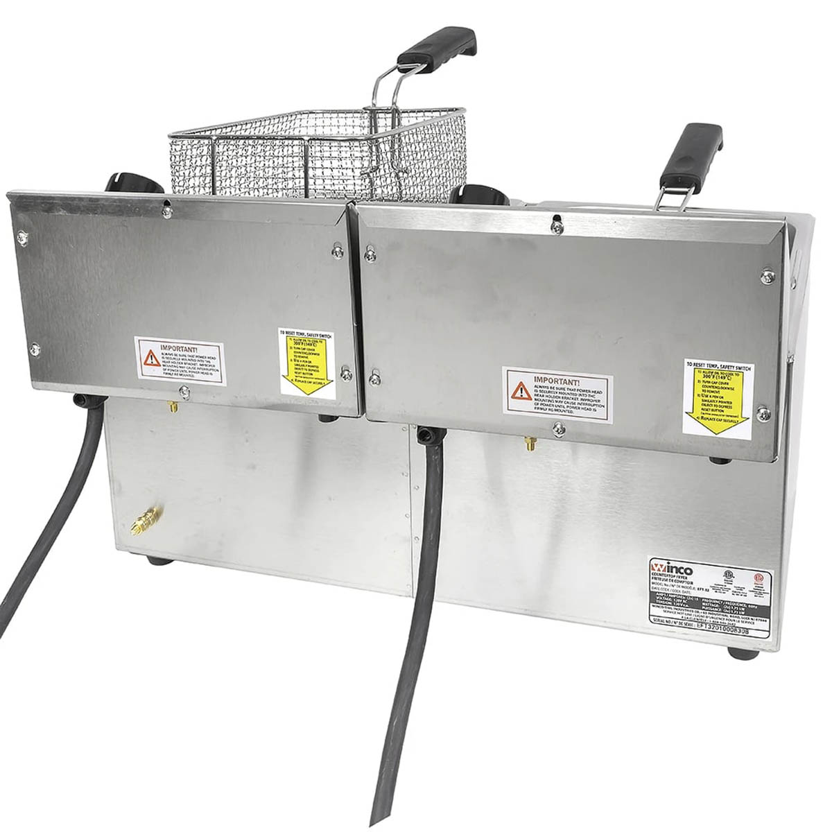 Winco EFT-32 Split Pot 32 lbs Countertop Electric Fryer, 120v/60/1-ph, (2) 1750 watts | 21.25" Wide