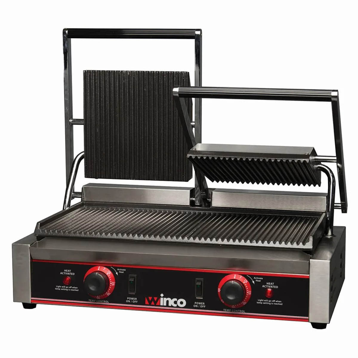 Winco EPG-2 22" Grooved Split-Top Countertop Double Panini Grill - 120v