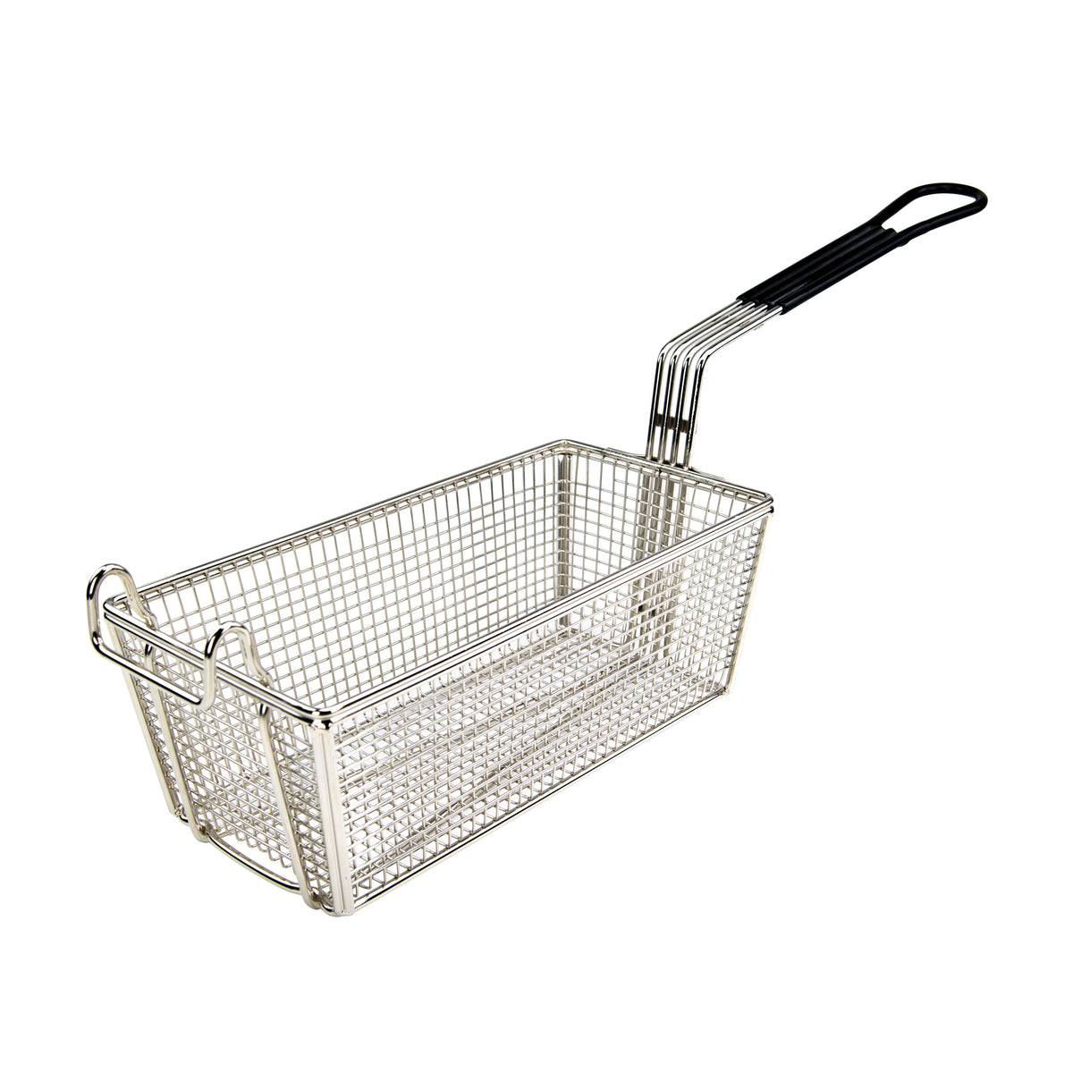 Winco FB-05 Nickel Plated Rectangular Fry Basket with Black Handle | aluminum housing