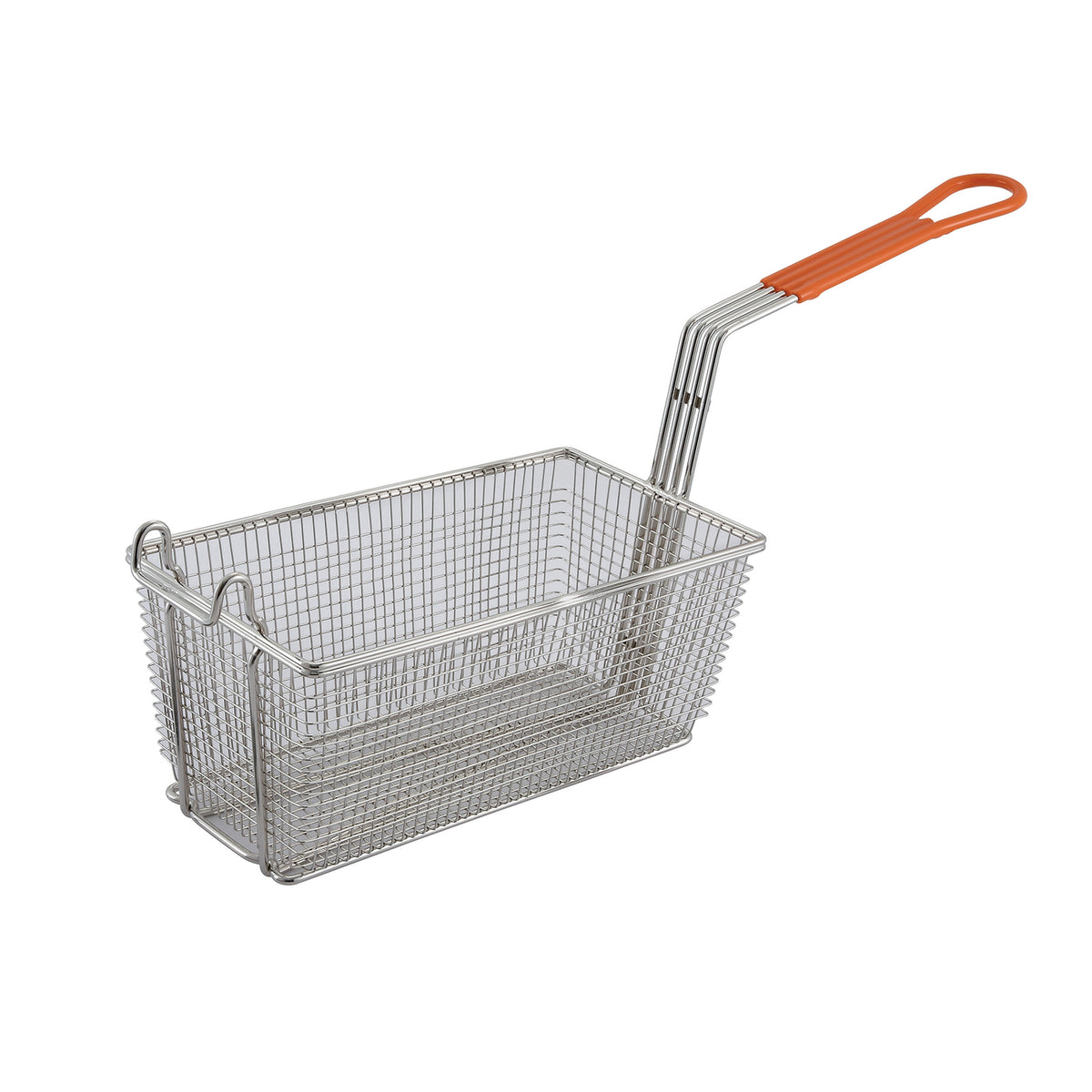 Winco FB-10 Nickel Plated Rectangular Fry Basket w/ Orange Handle | aluminum housing