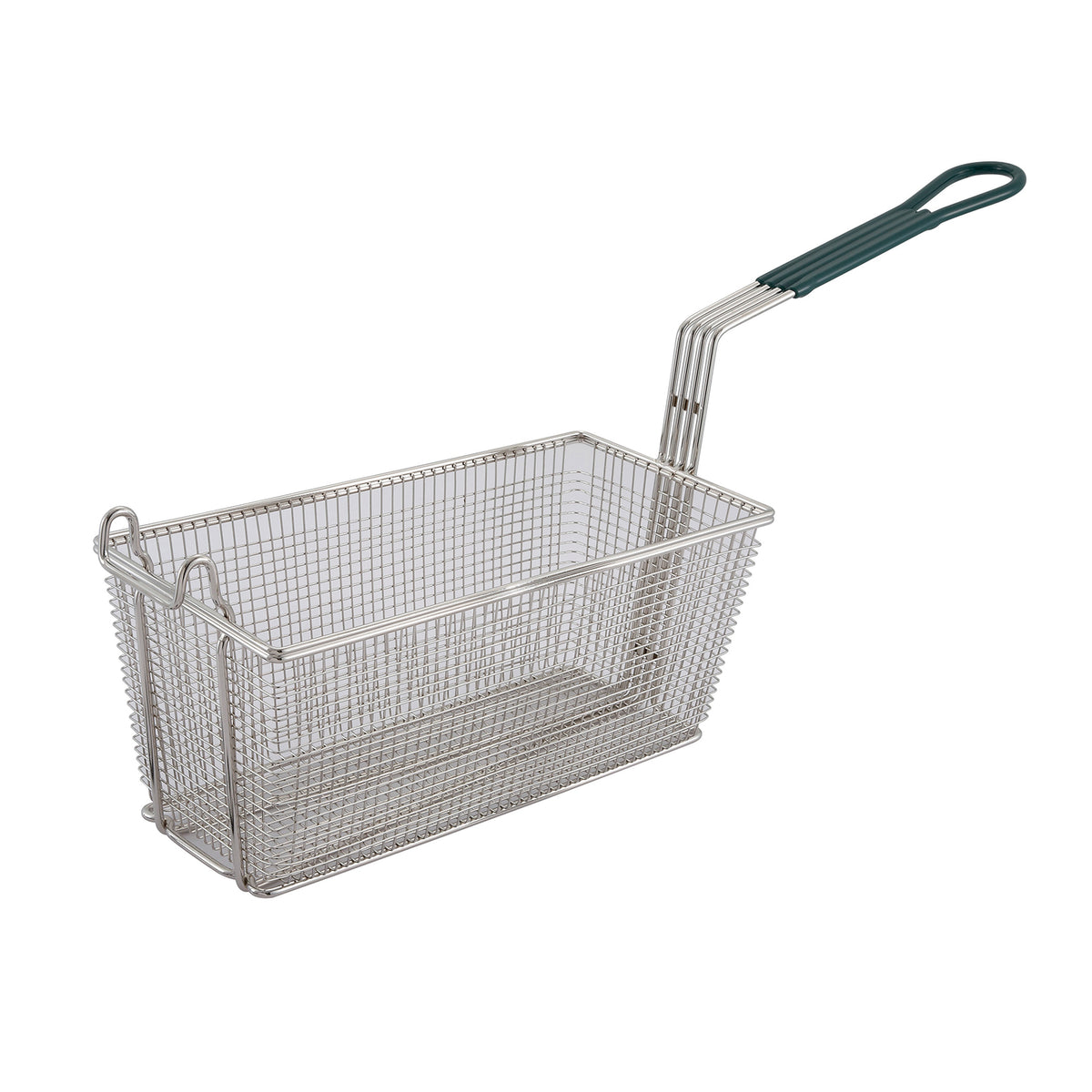Winco FB-30 13 1/4" x 5 7/8" Rectangular Fry Basket w/ Green Handle | nickel plated steel