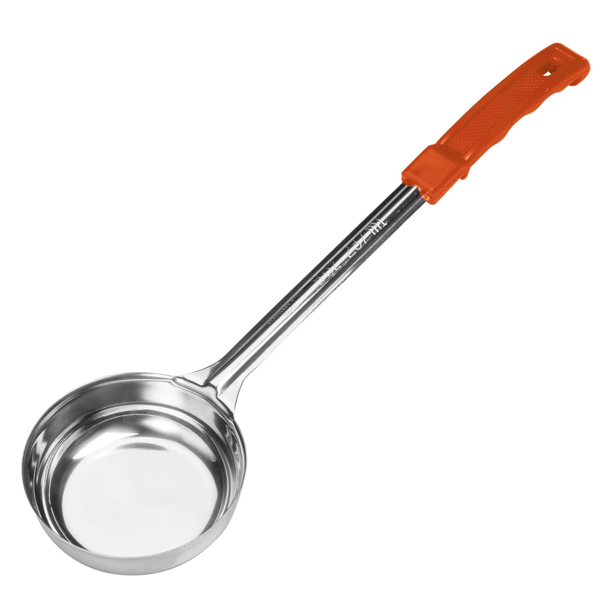 Winco FPSN-8 8 oz. One-Piece Solid Food Portioner, Orange Handle, Prime | stainless steel with plastic handle