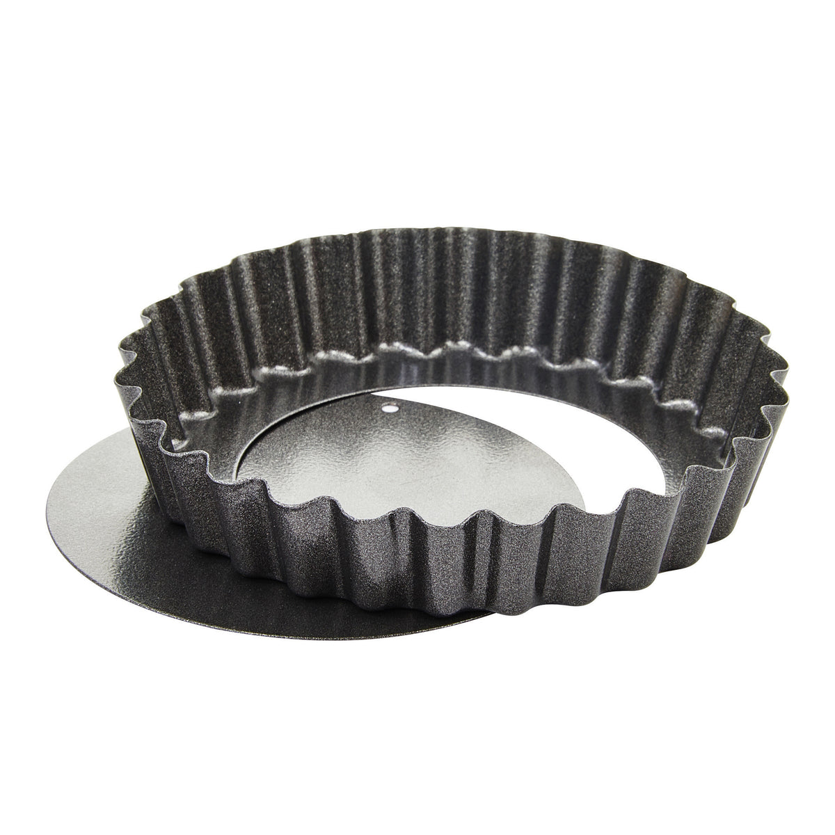 Winco FQP-4 Quiche Pan Set, 2-Piece, 4" Dia x 3/4" H Non-Stick Carbon Steel, Dishwasher Safe