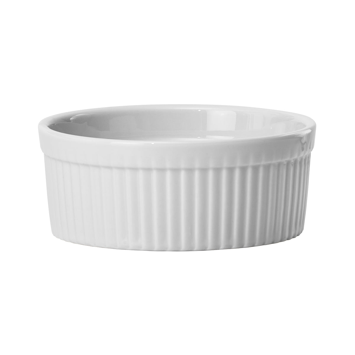 Winco FRR-8 Ramekin, 8 oz, 4" Dia x 1-1/2" H, Round Fluted Porcelain, White - 1 Dozen | 7 - 9 oz