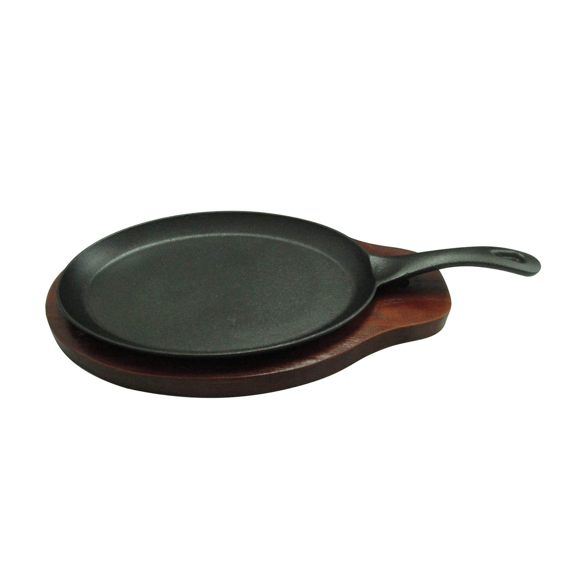 Winco FS-2 2-Piece Oval Fajita Server Set, 10" Cast Iron Skillet with Wooden Under Liner