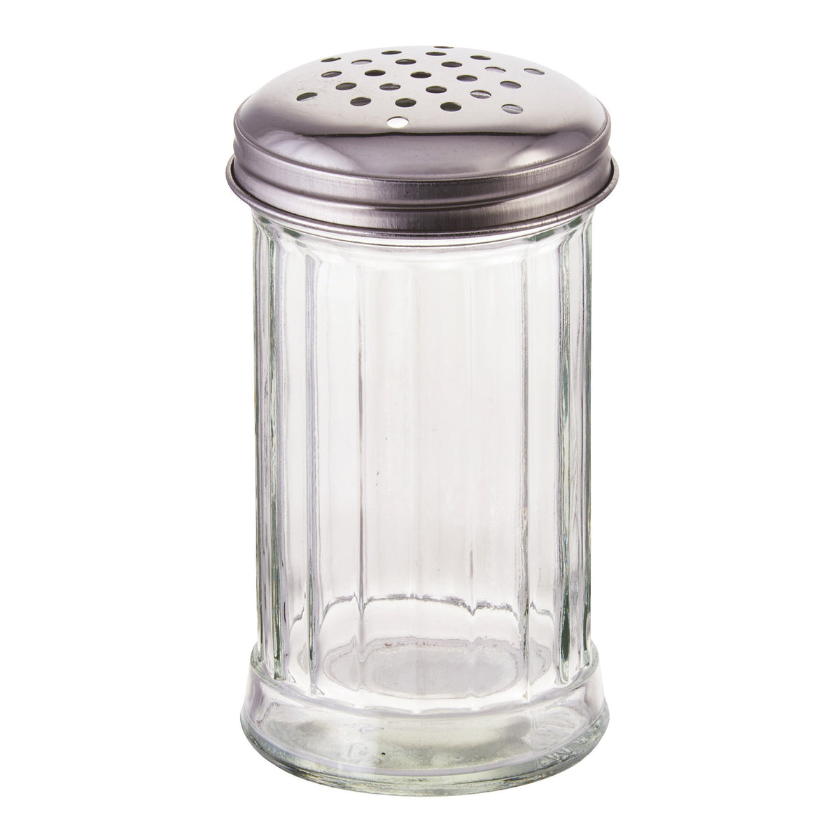 Winco G-103 Cheese/Spice Shaker, 12-Oz Glass Jar with Perforated Silver Top, No Handle - 1 Dozen | 12 - 22 oz
