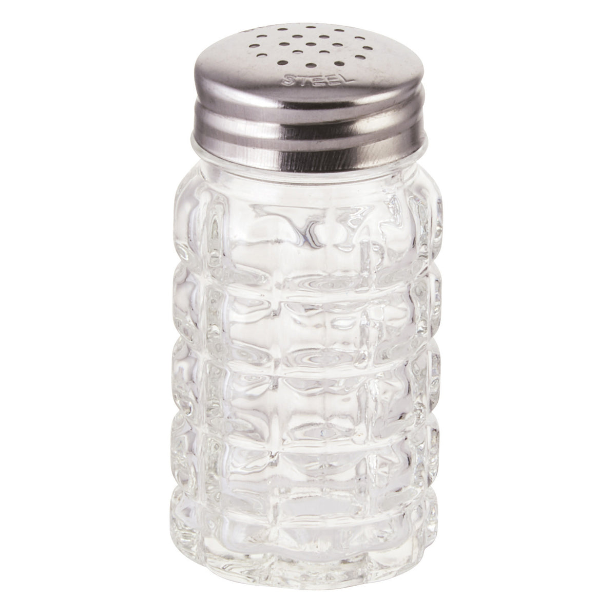 Winco G-118 2 oz Single Salt & Pepper Shaker, Glass Jar with Stainless Steel Flat Top - 1 Dozen | 0" Wide