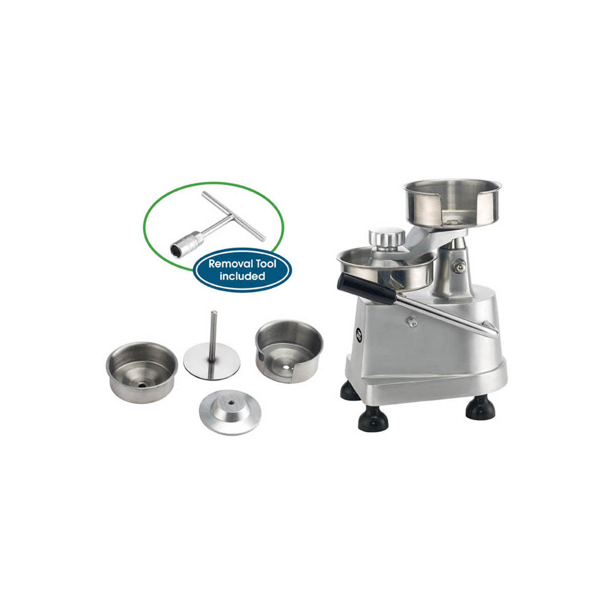 Winco HBP-3 Hamburger Press 10" Heavy-duty with 4" and 5" Plates - 1/Set | anodized aluminum