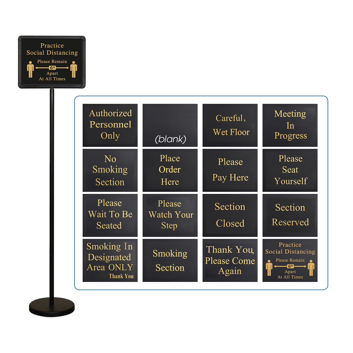 Winco HTS-60K Hostess Sign Set, 60" Height, 13.5" x 10" Sign, 15 Messages + 1 Blank, Stand