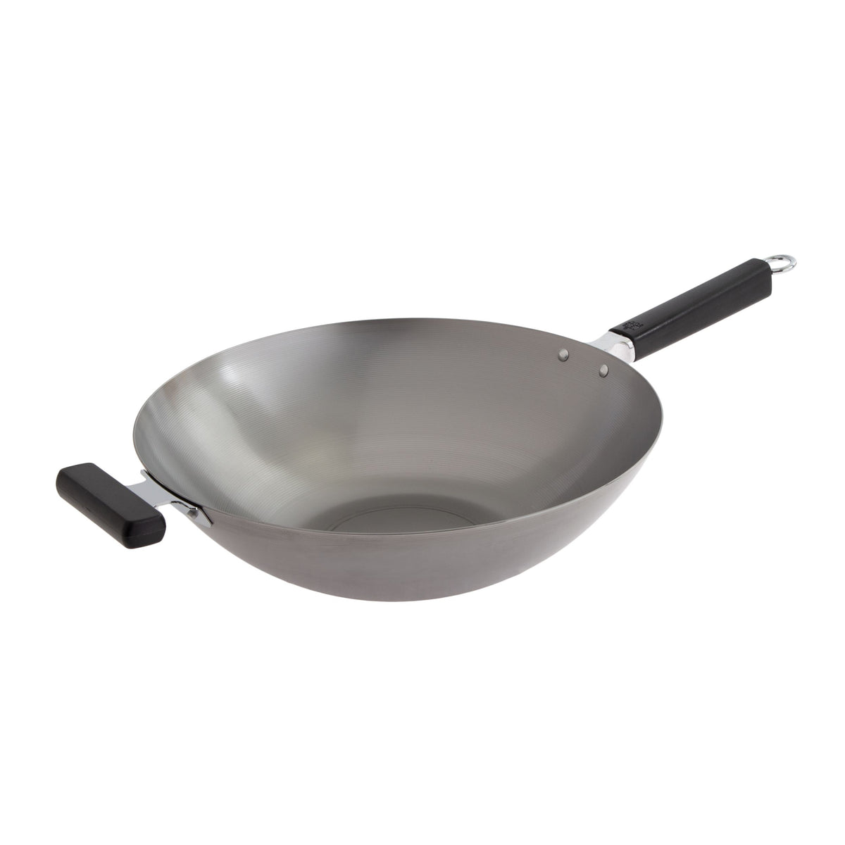 Winco J22-0060 Joyce Chen Uncoated Carbon Steel Flat Bottom Wok with Phenolic Handles, 14"