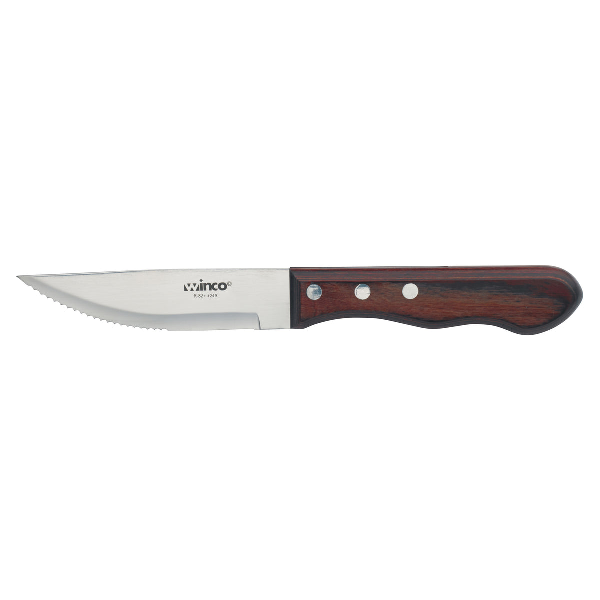 Winco K-82 Jumbo Steak Knife, 9-3/4" OAL, 4-3/4" Stainless Blade, Brazilian Polywood Handle - 6/Pack