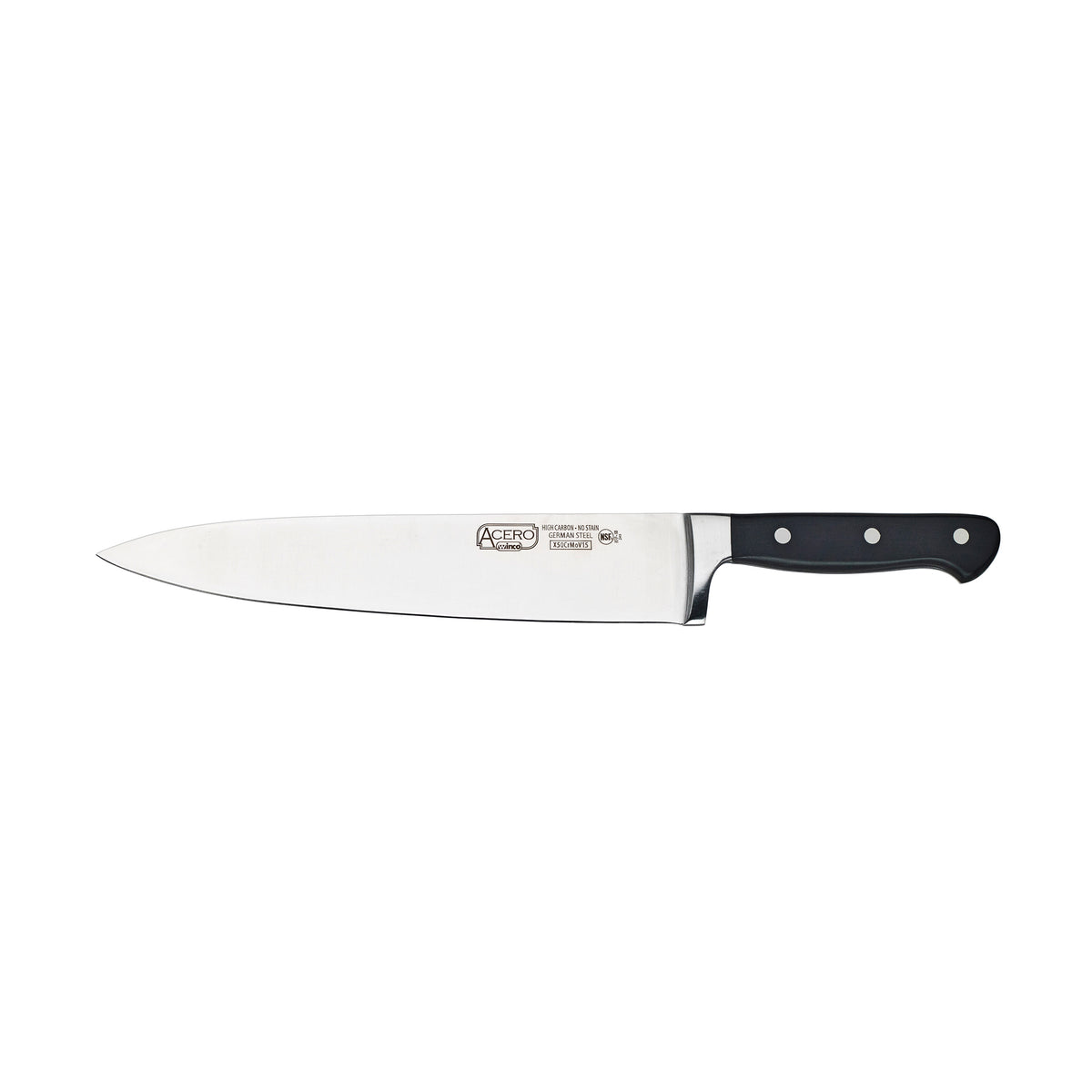 Winco KFP-100 Acero 10" Chef Knife w/ Forged Carbon German Steel, 1 Piece Full Tang | aluminum housing