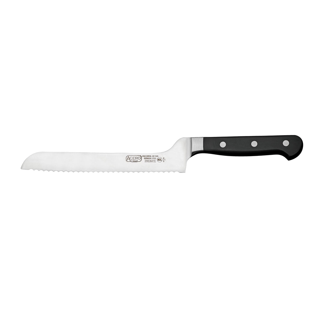 Winco KFP-83 8" Serrated Offset Bread Knife with Black POM Handle