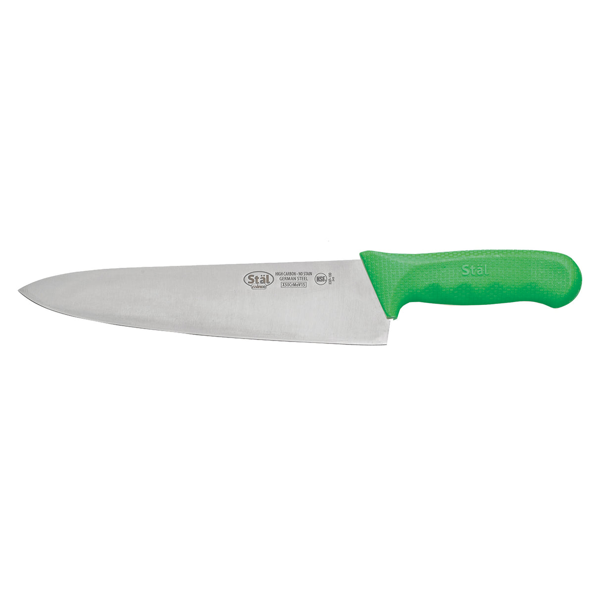 Winco KWP-100G Stäl 10" German Steel Chef's Knife w/ Green Handle | aluminum housing