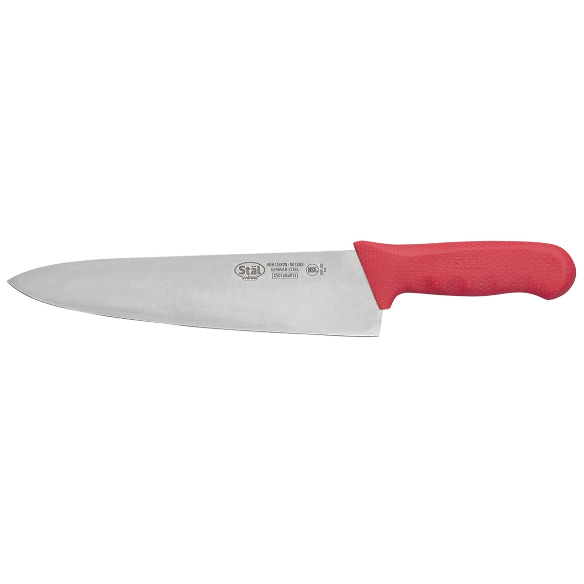 Winco KWP-100R Stäl 10" German Steel Chef's Knife with Red Handle | aluminum housing