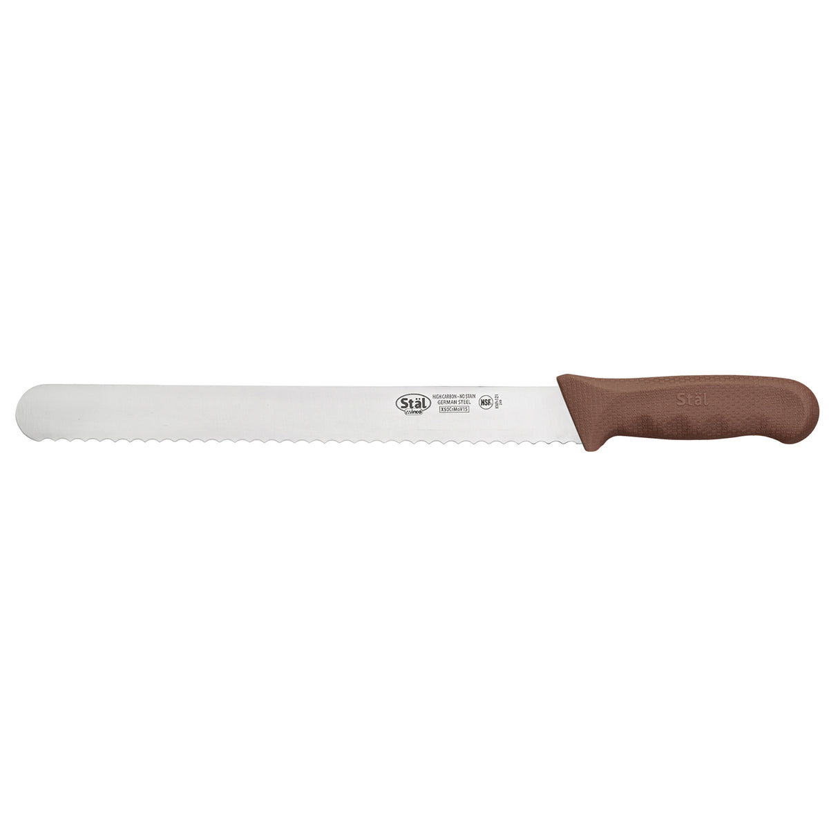 Winco KWP-121N Stäl 12" Straight Bread Knife w/ Brown Handle