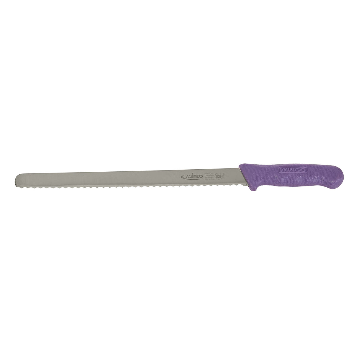 Winco KWP-121P 12" Allergen Free Purple Handle Stainless Steel Straight Bread Knife