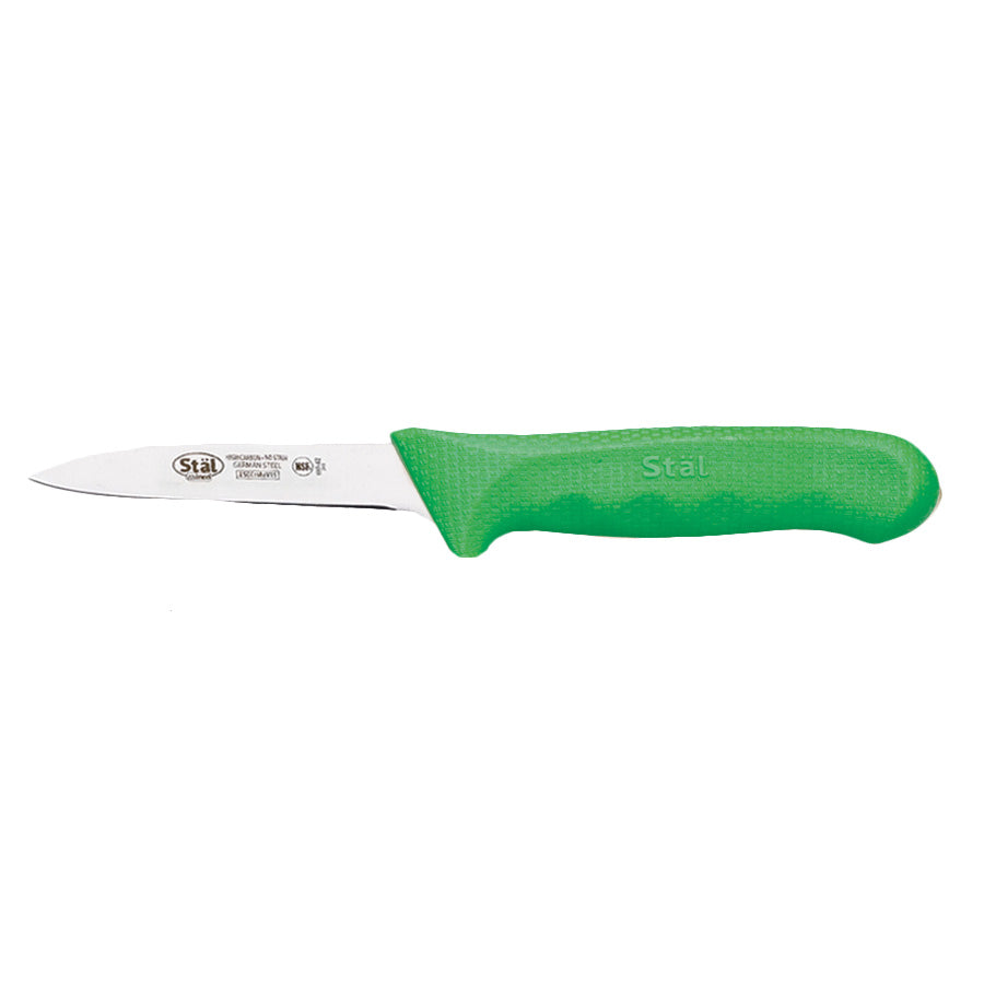 Winco KWP-30G Stäl 3-1/4" Paring Knife, spear-point, 3" steel blade, green PP handle - 2/Pack