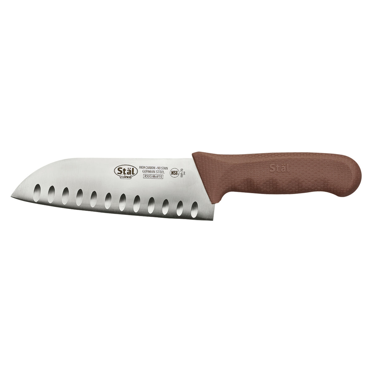 Winco KWP-70N Stäl 7" Santoku Knife w/ Brown Handle