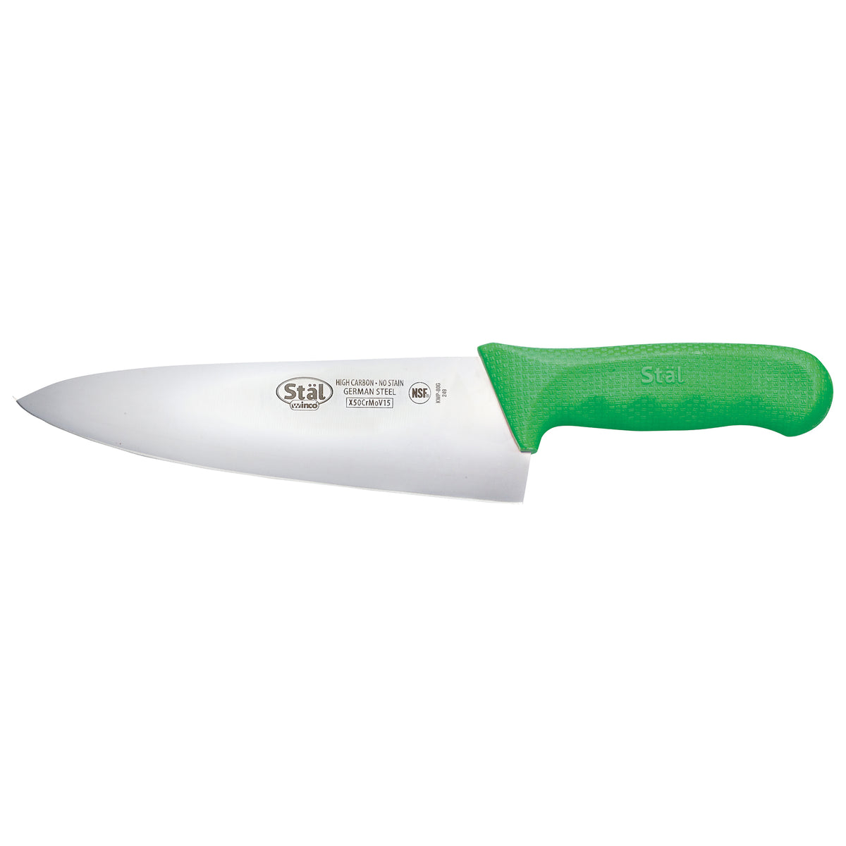 Winco KWP-80G Stäl 8" Steel Chef's Knife with Green Handle | aluminum housing
