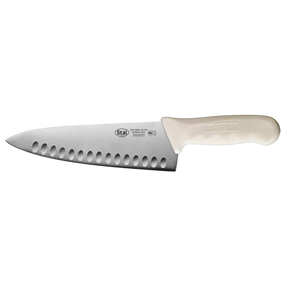 Winco KWP-81 Stäl 8" Chef's Knife w/ White Polypropylene Handle | aluminum housing