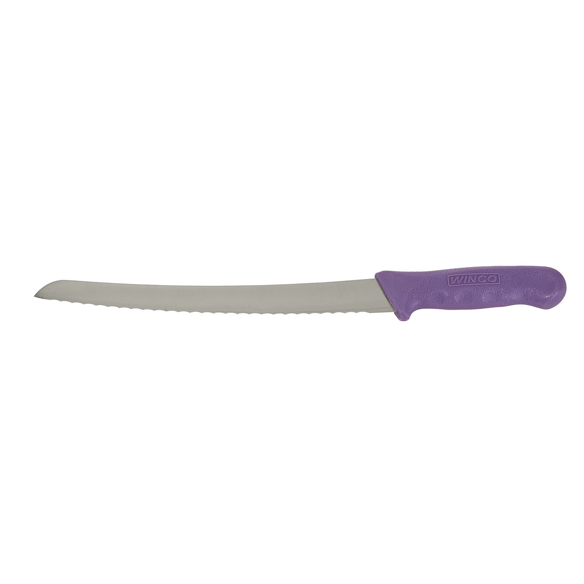 Winco KWP-91P 9.5" Stäl Stainless Steel Serrated Bread Knife w/ Purple Allergen Free Handle