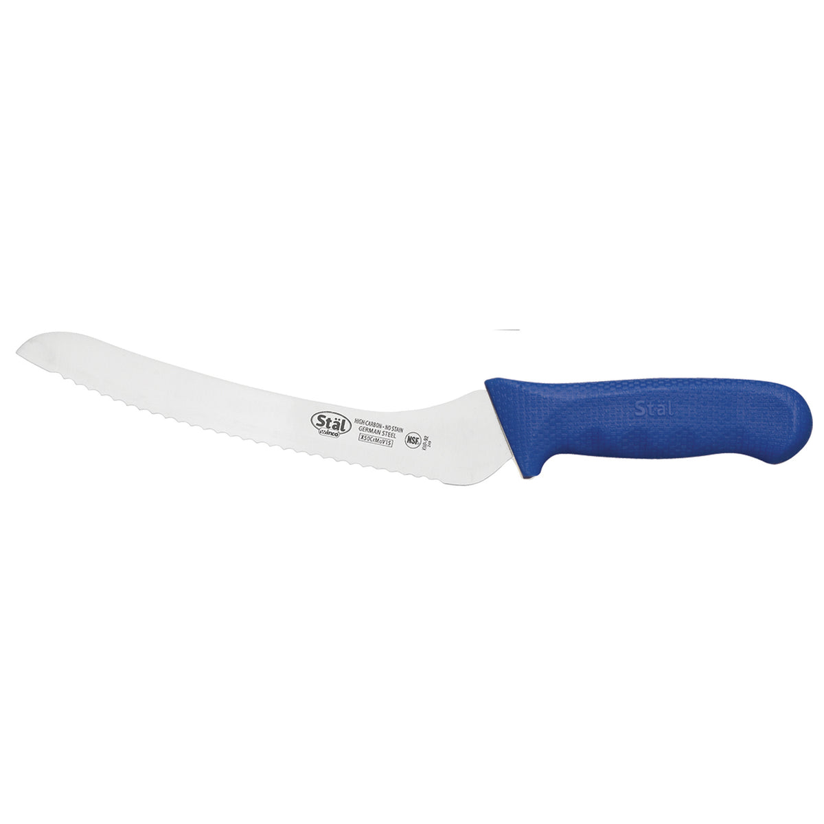 Winco KWP-92U 9" Stainless Steel Offset Serrated Bread Knife w/ Blue Handle