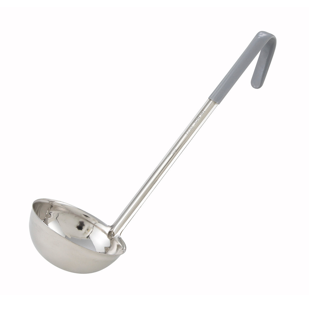 Winco LDC-12 Stainless Steel 16 1/2" 1 Piece 12 oz. Serving Ladle w/ Gray PVC Coated Handle | 9 to 15 oz