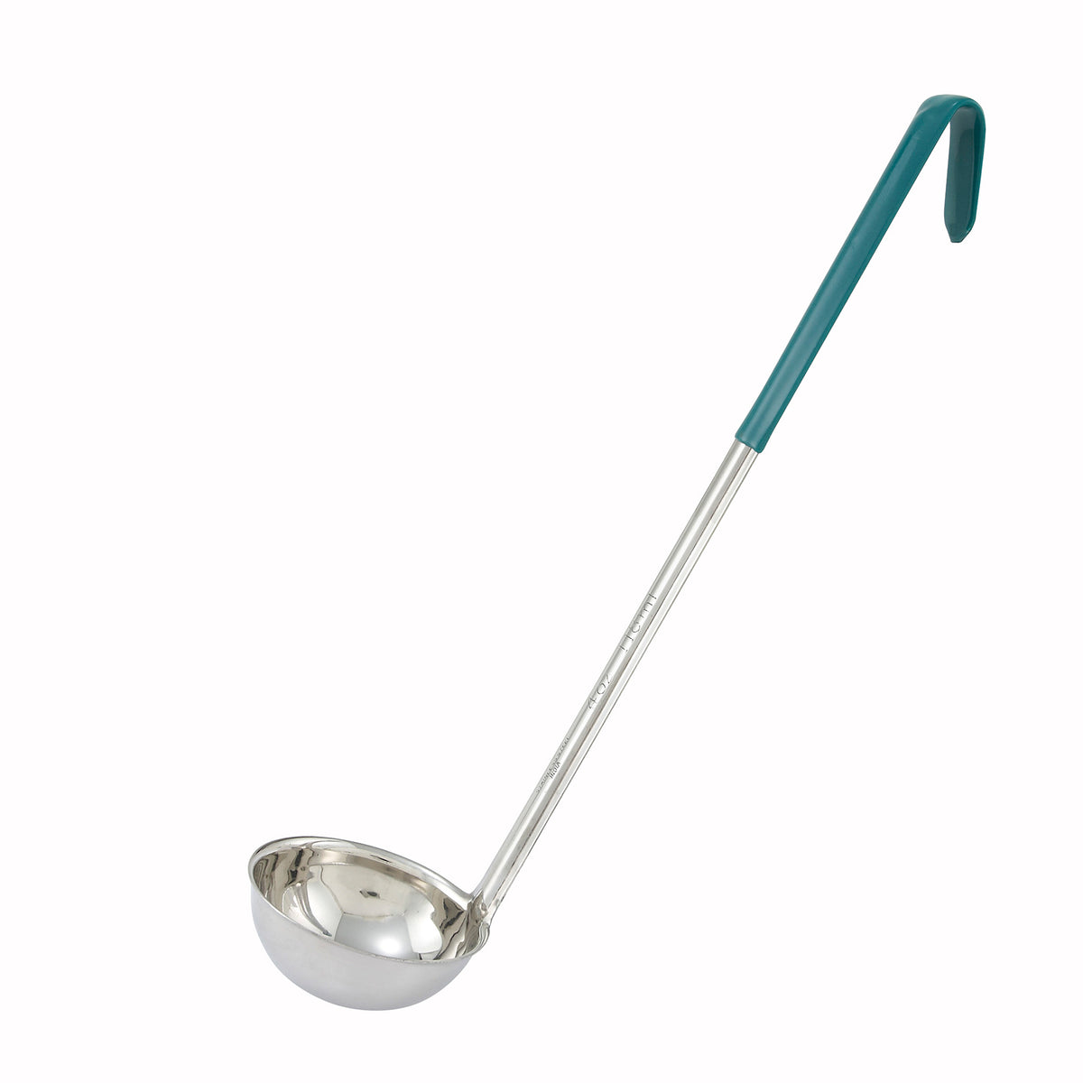 Winco LDC-4 Stainless Steel 15 1/2" 1 Piece 4 oz. Serving Ladle w/ Green PVC Coated Handle | 2 to 5 oz