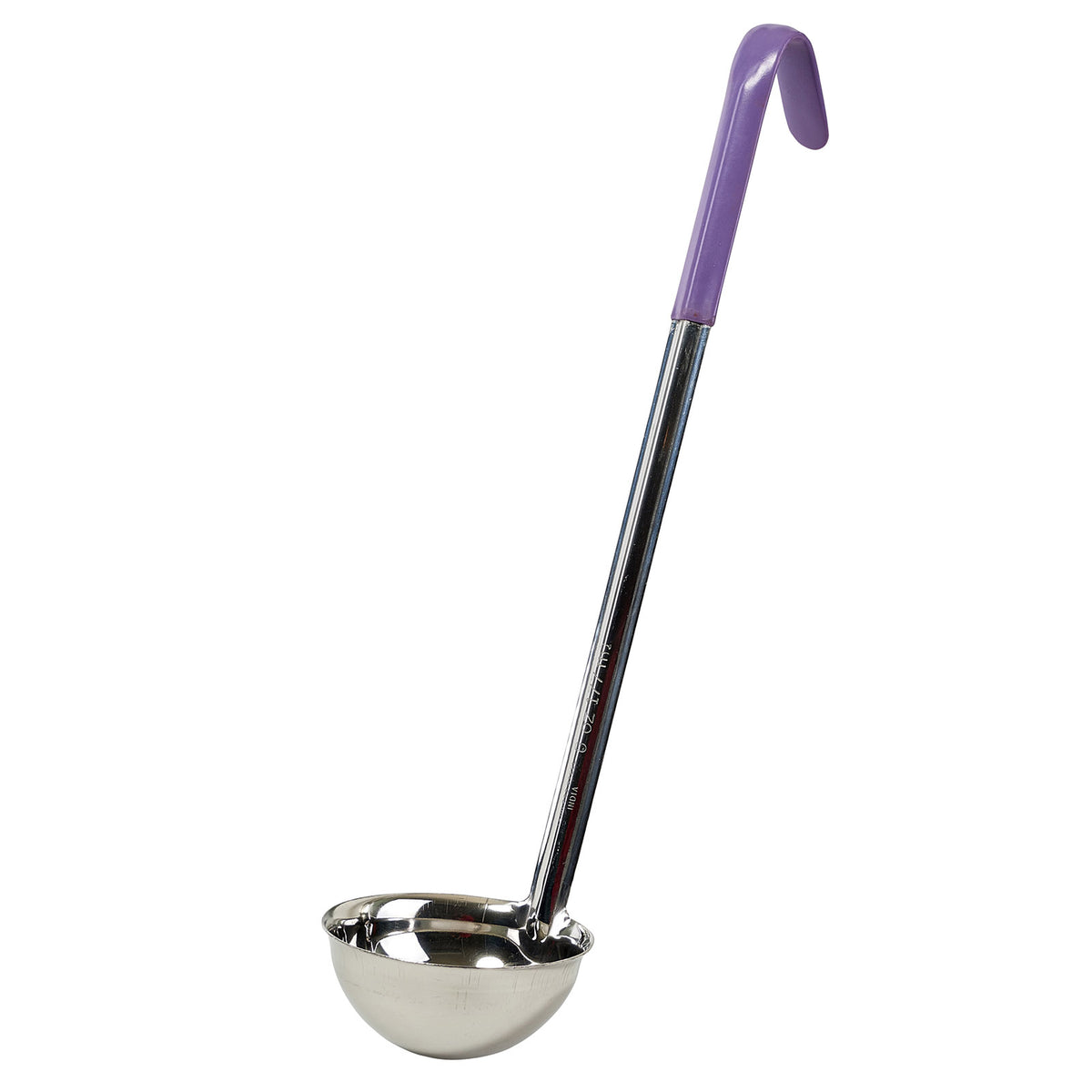 Winco LDC-6P 6 oz. Allergen Free Purple Handle One-Piece Stainless Steel Ladle | 6 to 8 oz