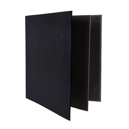 Winco LMF-811BK Menu Cover, Four Views, Letter Size, Holds 8-1/2" X 11" Paper | leather-like